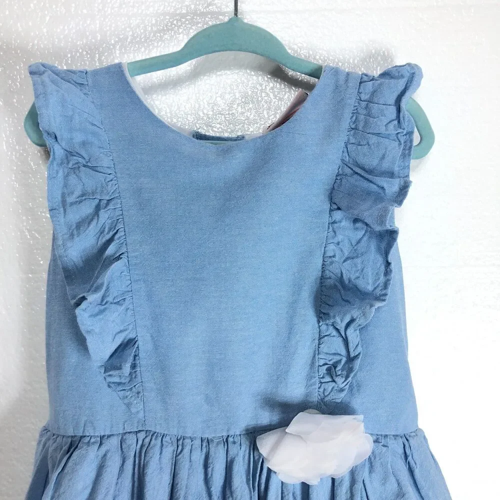 Little Lass Blue Dress With White Flowers Girls Toddler Size 5